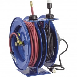 Coxreels Combo Air and Electric Hose Reel With Incandescent Cage Light Attachment and 3/8in. x 50ft. PVC Hose, Max 300 PSI, Model# C-L350-5016-E+207
