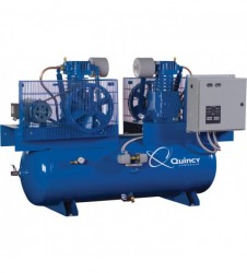 Quincy Duplex Air Compressor 5 HP, 230 Volt, 3 Phase, 80 Gallon Horizontal, Model# 253DC80DC23+276