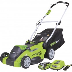 GreenWorks G-MAX 40V Cordless Lawn Mower 16in. Deck, Model# 25322+2106
