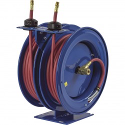 Coxreels Dual Air Hose Reel With 1/4in. x 50ft. PVC Hoses, Max. 300 PSI, Model# C-LP-150-150+225
