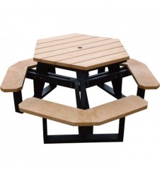 Vestil Hexagon Plastic Picnic Table 69 1/2in. x 69 1/2in. x 30 1/2in., Model# PT-PHX-3944-BKCD+2419